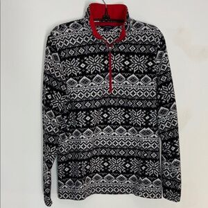 Lands' End Black and White Snowflake Zip-Up Sweater